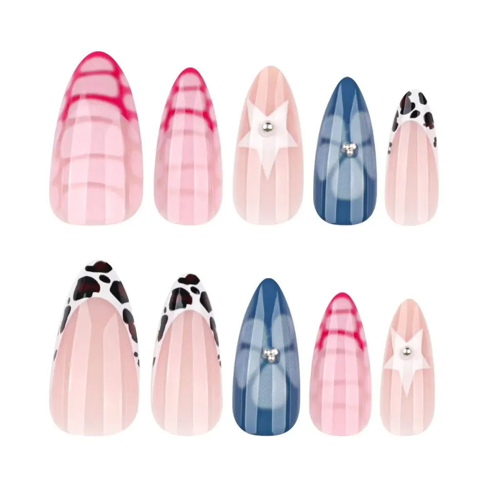 24 Uds manicura uñas postizas largas de almendra francés Rosa Re patrón de cocodrilo uñas postizas desmontable Irregular lámina dorada puntas de uñas DIY