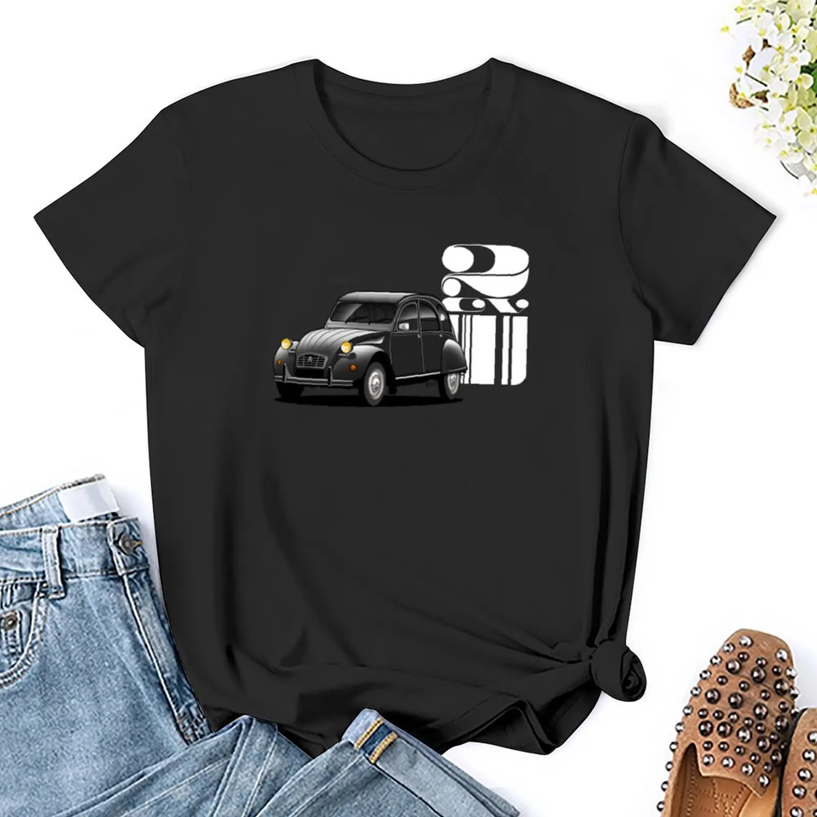 Deux Cheveux 2CV 3/4 zarys graficzna ilustracja T-Shirt ubrania anime topy odzież damska śmieszne koszulki z krótkim rękawem dla kobiet