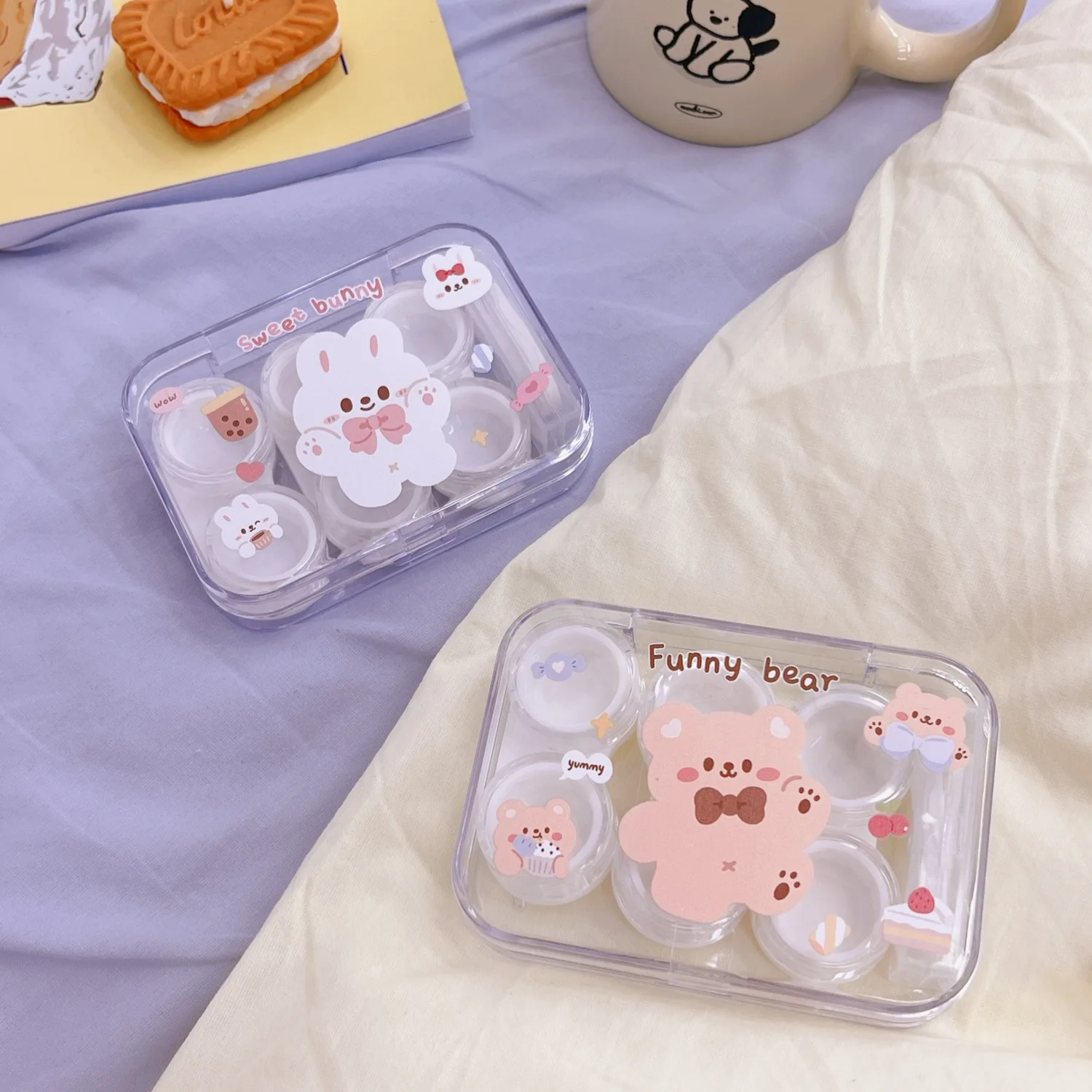 3 Pairs Contact Lens Case Eye Contact Lens Box Women Travel Contact Lenses Case Soak Container Lenses Box for Beauty Pupil