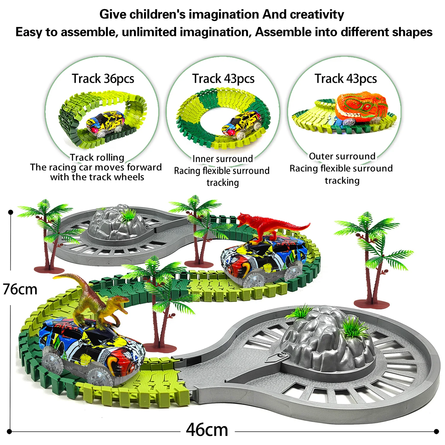 Dinosaur World Race Track Toys Car Flexible Track for Kids - Best Birthday Gifts for Age 3 4 5 6 7 Year Old Boys and Girls