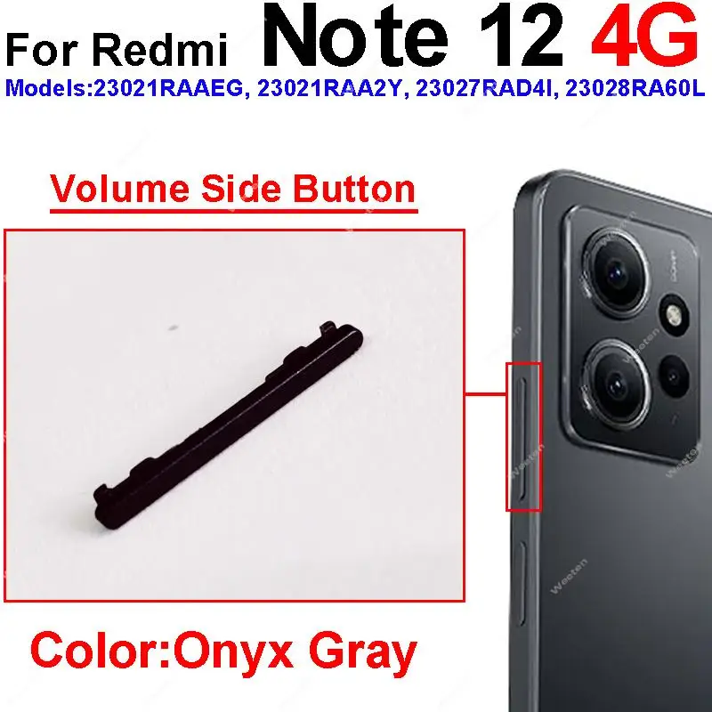 Up/Down Volume Side Button For Xiaomi Redmi Note 12 Pro Plus 4G 5G Volume Button Power Side keys Replacement Repair Spare Parts