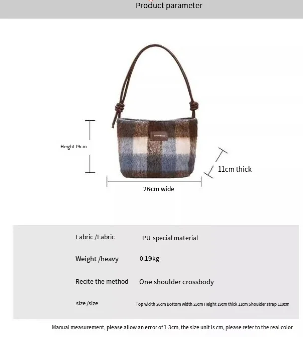 FOUR ONE Wollplaid für Damen, neues Nischendesign, handgefertigte Umhängetasche mit Frachtbrief, vielseitige Achseltasche_voghion.com