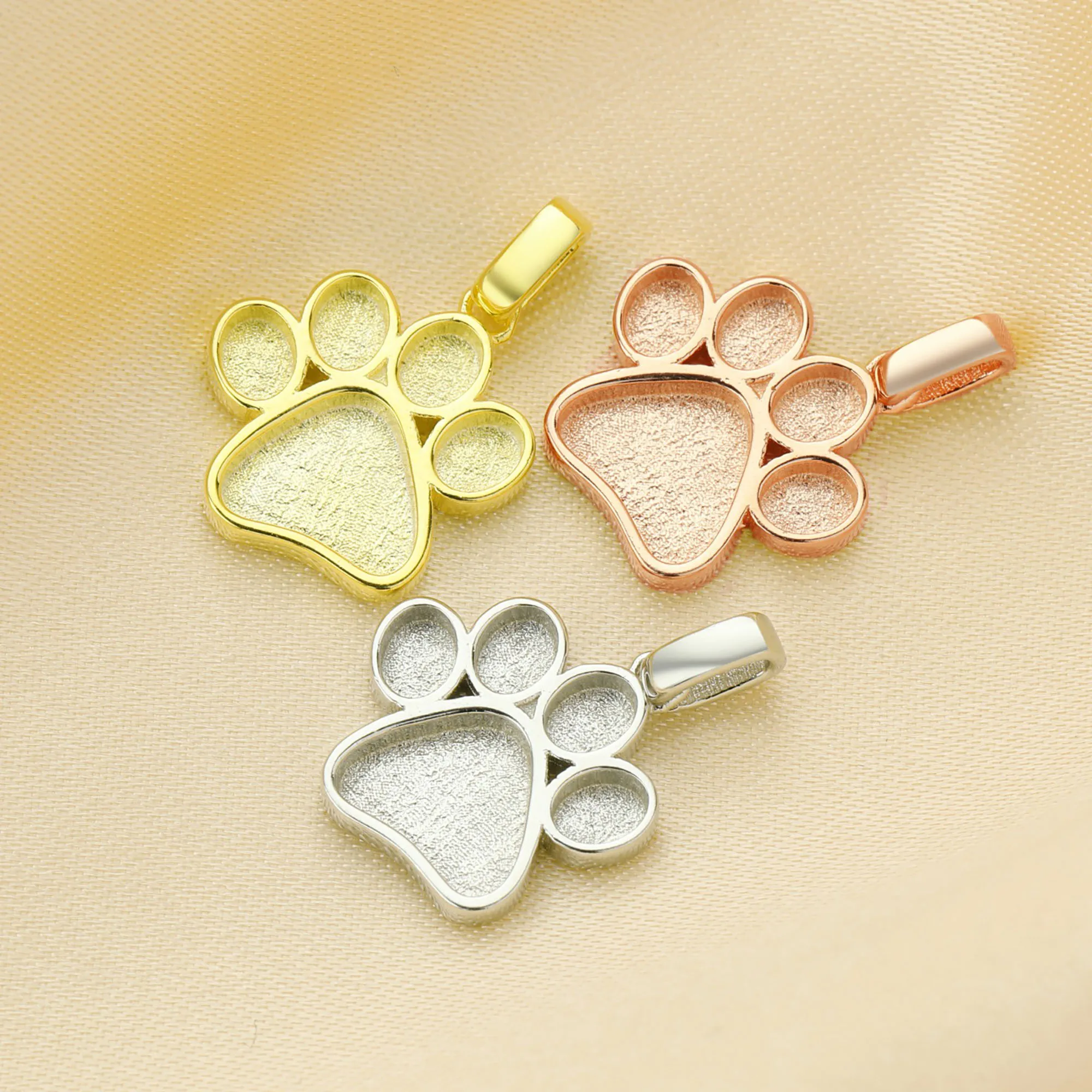 13MM Keepsake Breast Milk Resin Dog Paw Pendant Bezel Settings,Solid 925 Sterling Silver Rose Gold Plated Charm 1431165