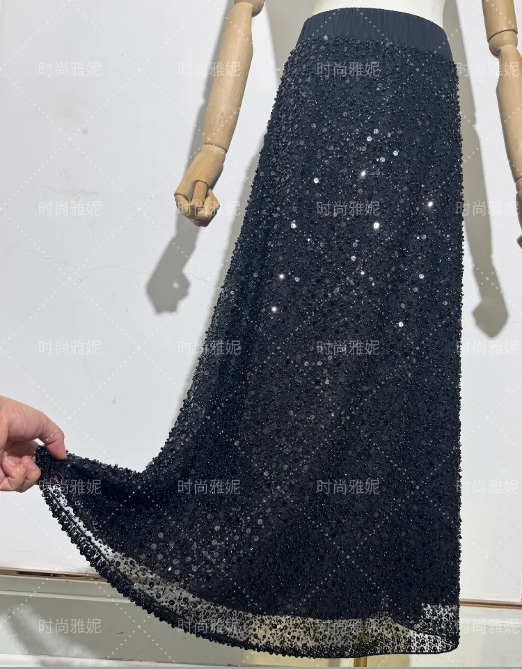 Moda pesada lantejoulas frisado cardigan jaqueta para mulher fino ajuste bodycon saia de comprimento médio na moda casaco de manga longa