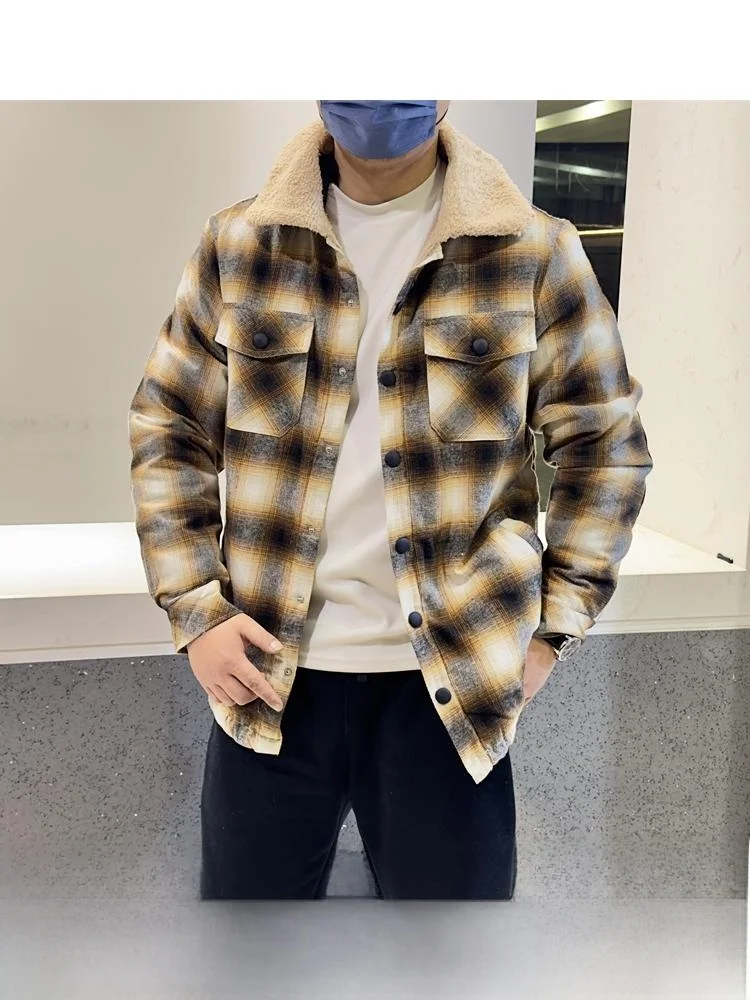 

American Casual Sle eepskin Fce Lined Thi Long Sve irt Jaet for Men Youth ular Stand Fit Autumn Winter