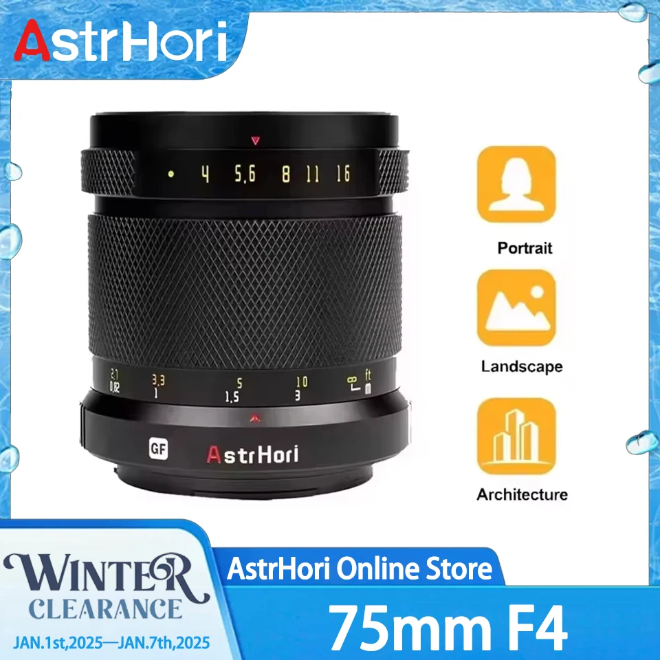 AstrHori 75mm F4 Manual Portrait Medium Format Lens for Fuji Fujifilm GFX100 GFX100S GFX50S GFX50R Cameras