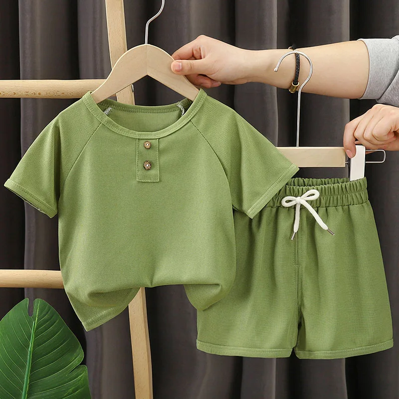 

2Piece Sets Summer Toddler Boy Outfits Casual Korean Fashion Short Sleeve Cotton Baby Tops+Shorts Boutique Kids Clothing B114