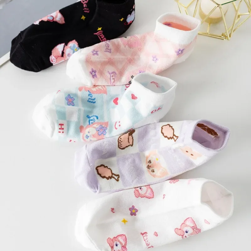 Chaussettes courtes en coton imprimé dessin animé pour femmes, série Lingna Pepper, animal de dessin animé, bateau, mignon, frais, fille, nouveau