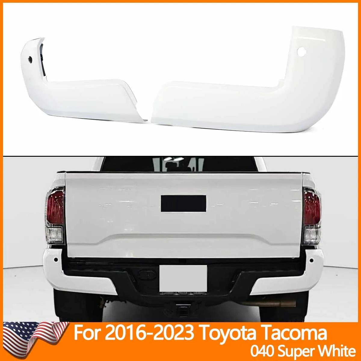 

For Toyota Tacoma 040 Super SR SR5 TRD Crew Cab Pickup 2016-2023 White Rear Bumper End Caps Sensor Hole collision protection