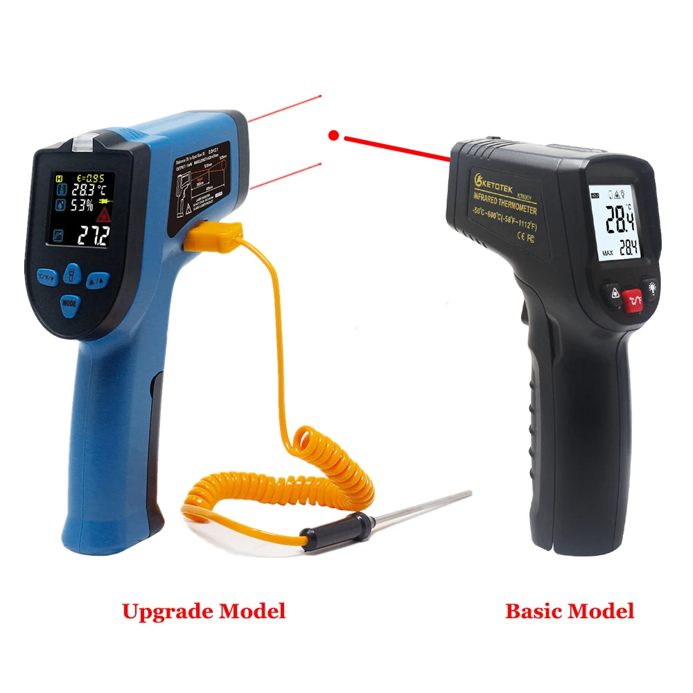 Non-Contact Digital Infrared Thermometer Laser Pyrometer Temperature Humidity Meter C/F NCV Detecting With K Type Thermocouple