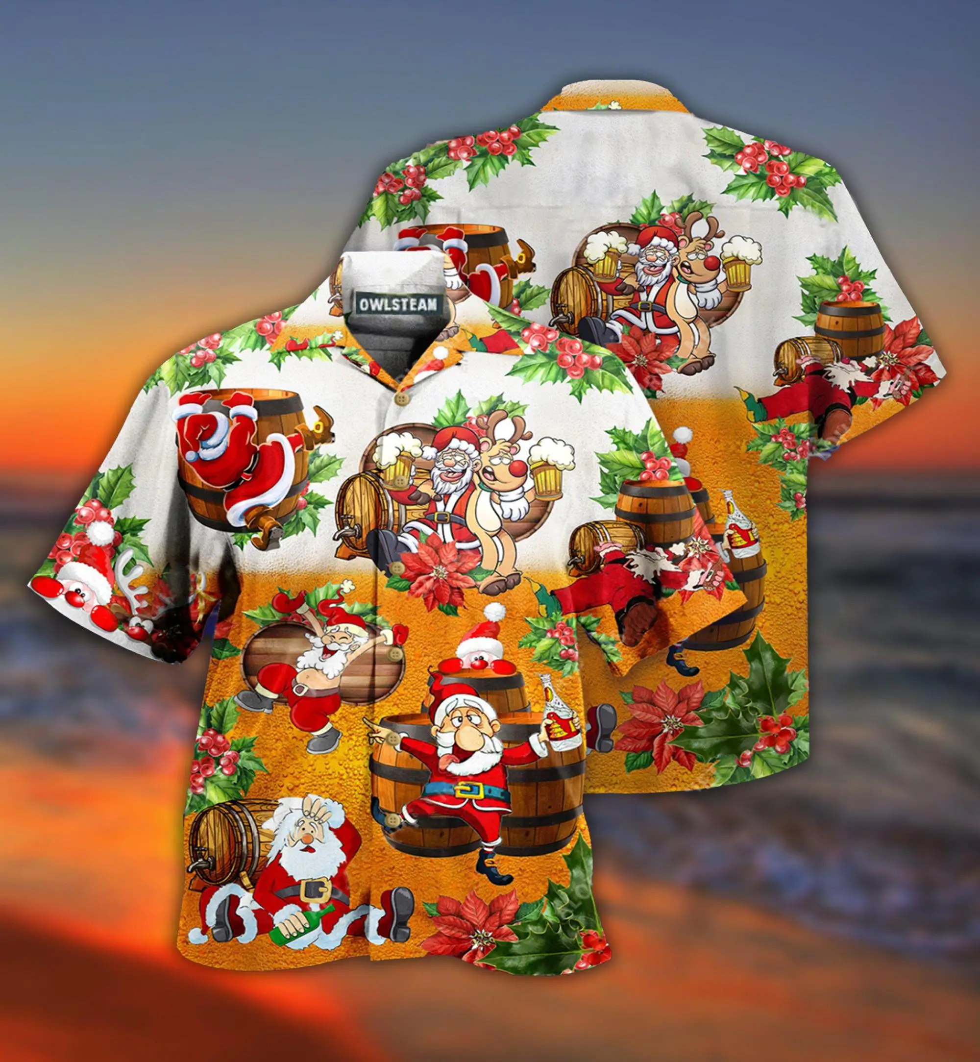 2024 Hawaiian Christmas Santa Claus Snowman Shirts For Men 3d Printed Skull Tops Short Sleeve Cuban Summer Holidays Clothing