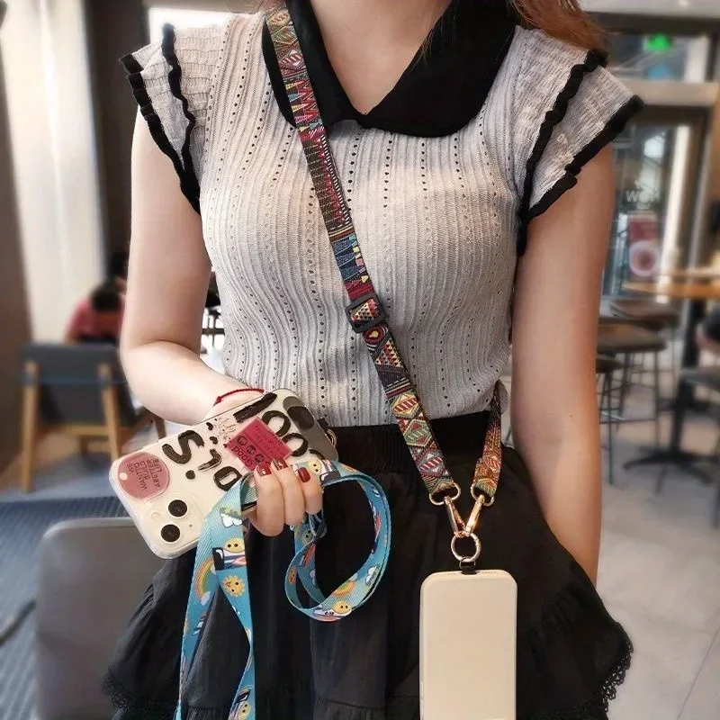 Mobile Phone Clip Antilost Retro Pattern Strap Crossbody Long Straps Adjustment Length Hanging Universal Neck Lanyard for IPhone