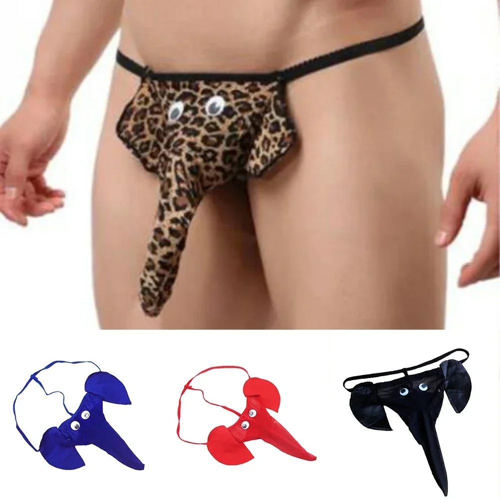 Mens Elephant Thongs Elephant Nose Men\'s Bikini Underwear Low Rise G-string Solid T-back Briefs Pouch Panties Funny Underpants