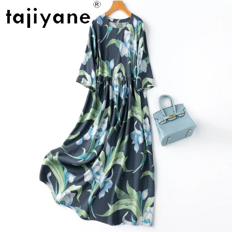 TAJIYANE 100% Natural Mulberry Silk Womens Dress Summer Clothes Casual Dress for Women Long Dresses Loose Fit Платье Mуслин 2024