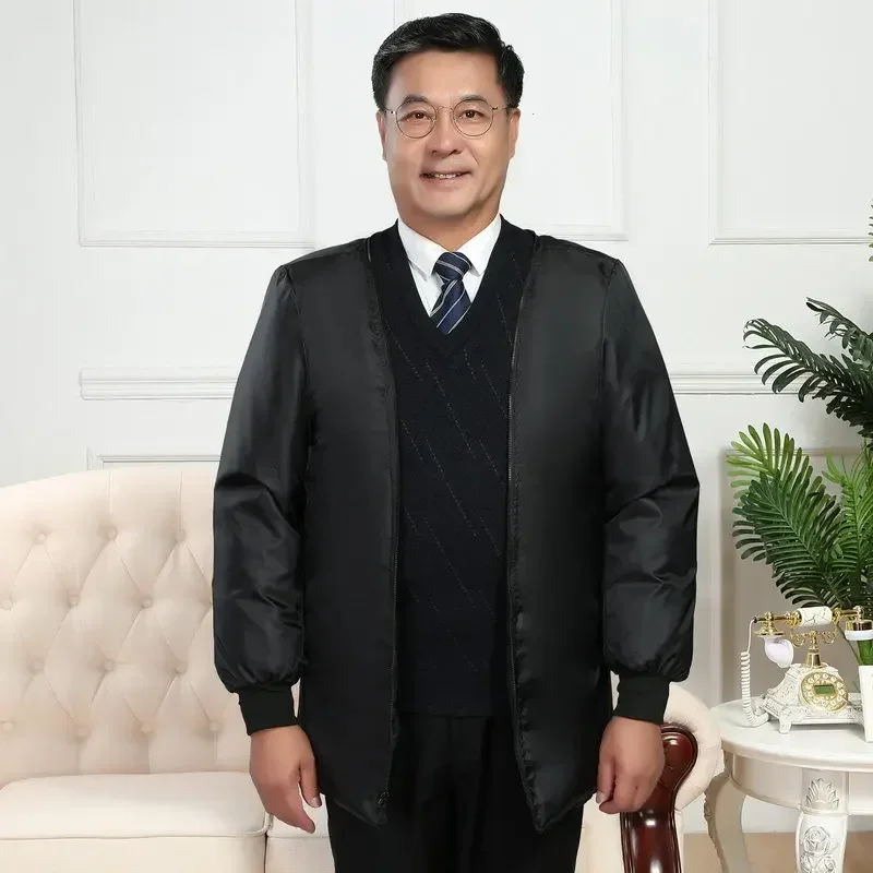 Middle-aged Men Down Jacket Winter High Quality Brand Liner Detachable Men Winter White Goose Down Coat Hooded Thick Warm Parkas