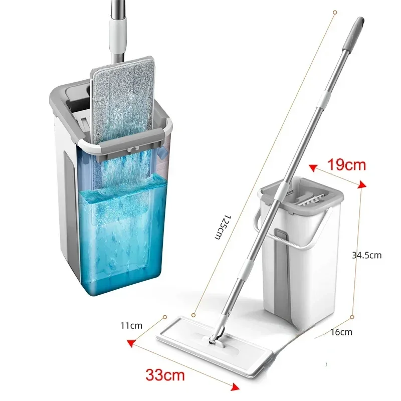 

Flat Squeeze Mop with Spin Bucket Hand Free Wringing Floor Cleaning Microfiber Mop Pads Wet or Dry Usage on Hardwood Laminate