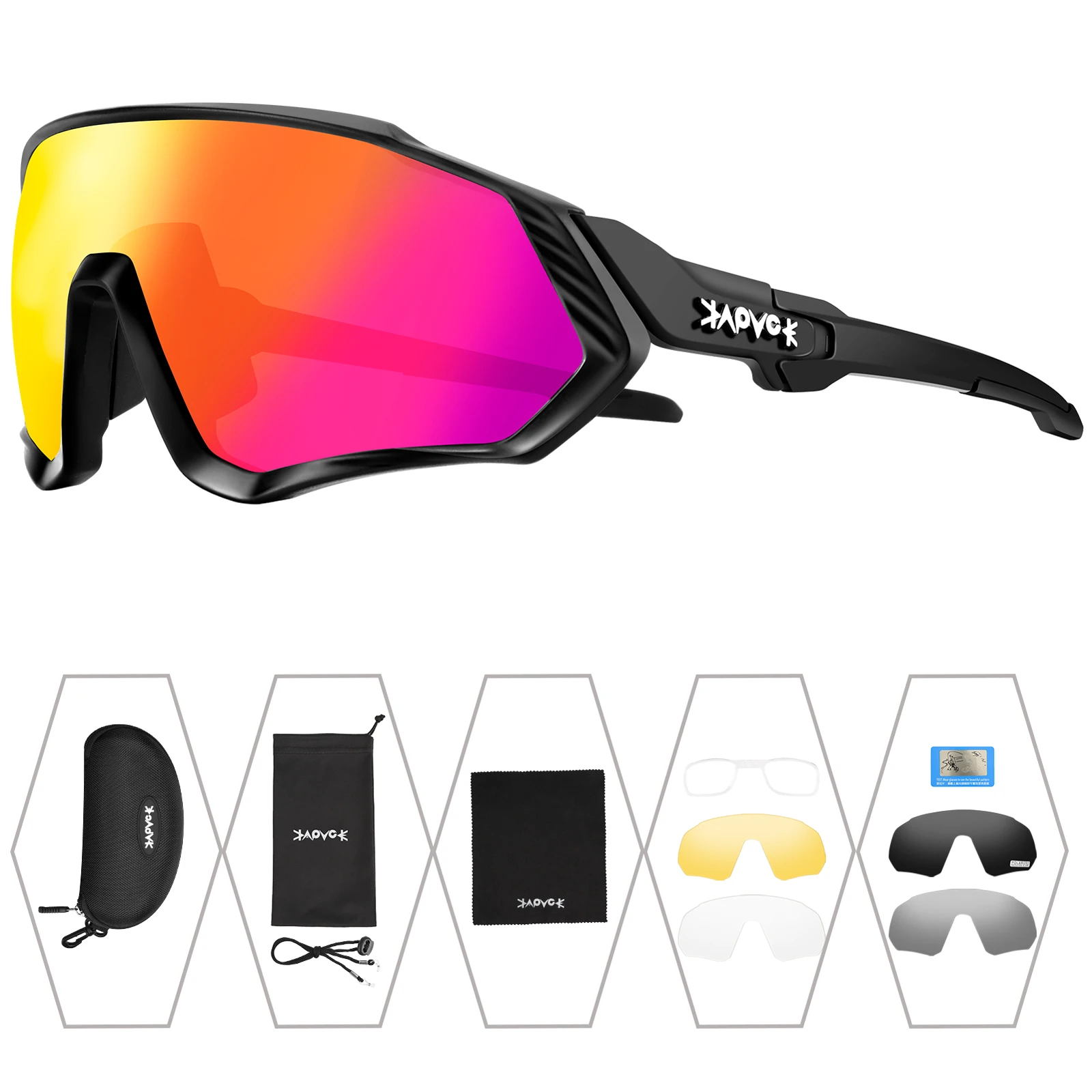 Kapvoe Cycling Glasses Polarized 5 Lens Bike Sunglasses Uv400 Women Men Sport Goggle Bicycle Eyewear Riding Anti-glare Fishing