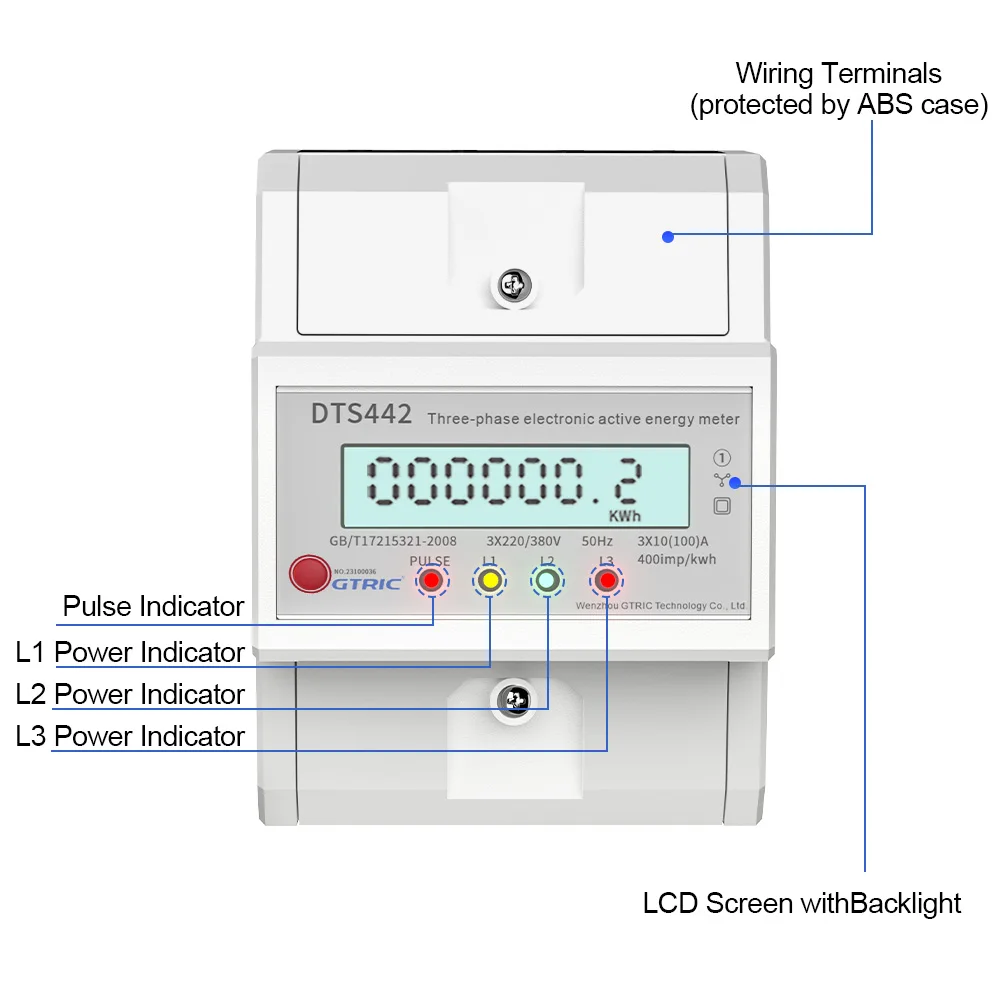 Imagem -03 - Gtric-medidor de Energia Elétrica Trifásico Gague Eletricidade do Trilho do Ruído Display Lcd Counter Consumption Wattmeter 220v ac 50hz 60hz 4p