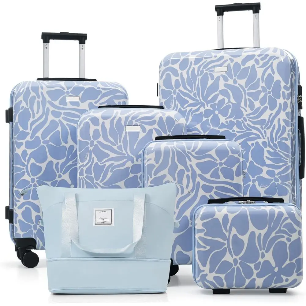 

6-Piece Hard Shell Luggage Set with Spinner Wheels and Expandable Travel Bag for Family or Business Trips, Durable Carry-On Suit