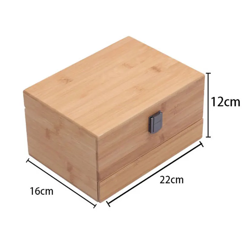 1pc 3-Layered Chinese styleBamboo CaseSquare Solid Wood & Bamboo Integrated Jewelry Storage Box With Mirror