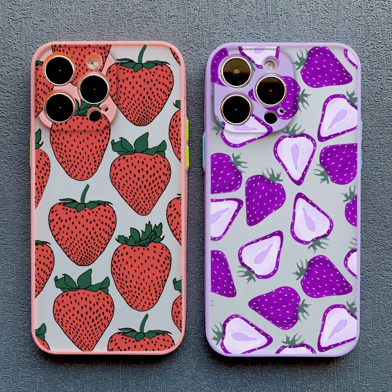 Casing ponsel buah musim panas, penutup belakang HP tahan guncangan untuk IPhone 12 11 14 13 15 16 Pro Max Mini X XR XS 7 8 Plus SE2 Strawberry Funda