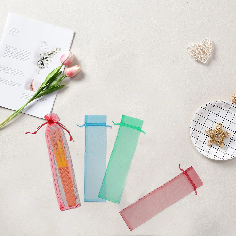 

20pcs Organza Favor Bags Durable Transparent Pouches For Hand Fans Folding Fans Candy Storage Party Wedding Festival Drawstring