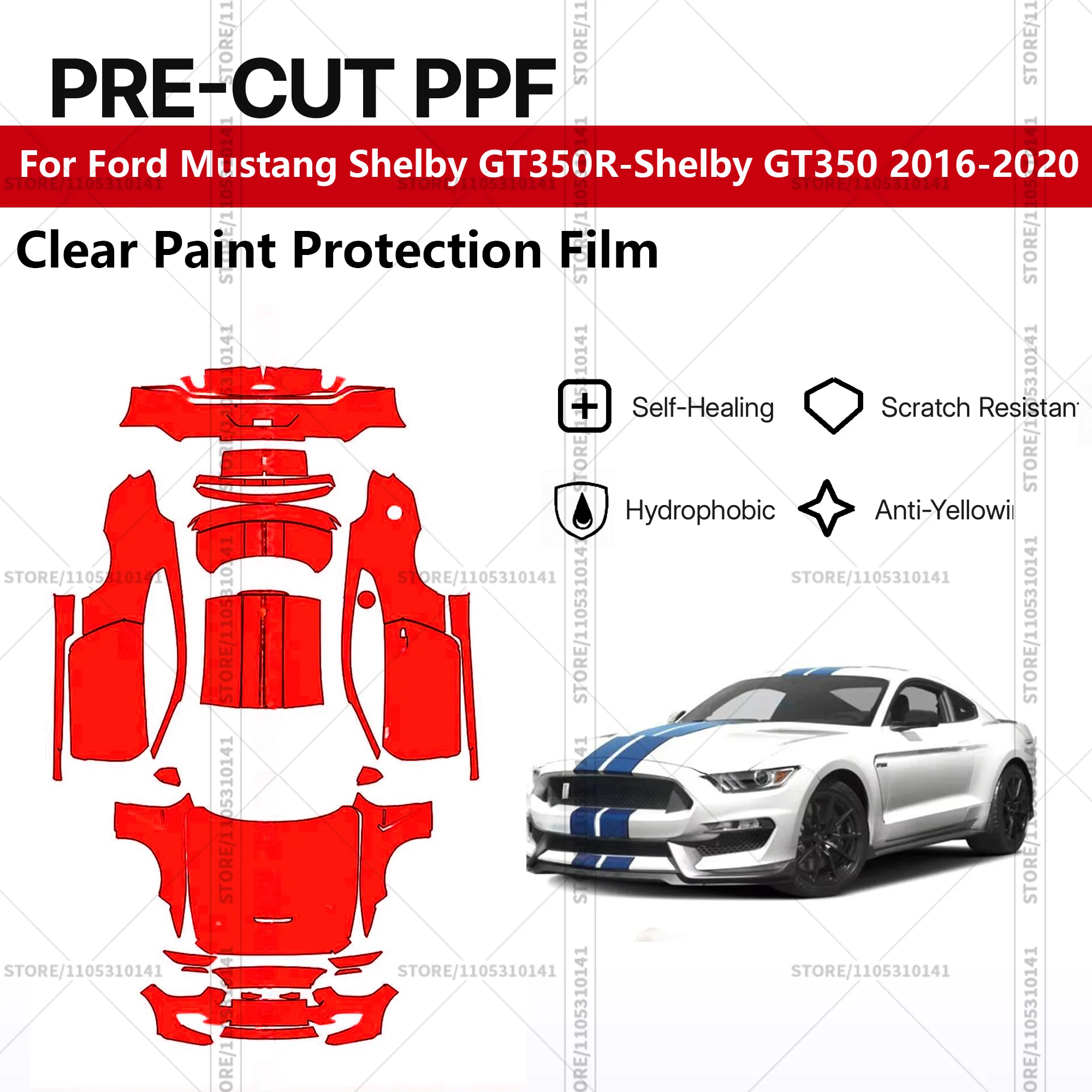 

Предварительно нарезанная прозрачная защитная пленка PPF для автомобилей, автомобильная пленка PPF для Ford Mustang Shelby GT350R-Shelby GT350 2016-2020