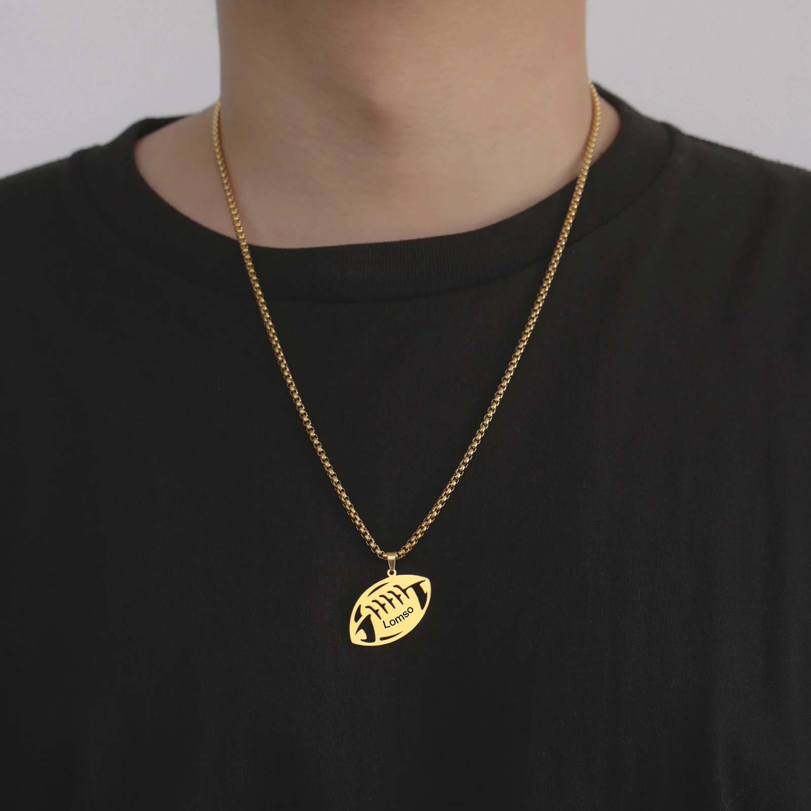 Lemegeton Custom Name Rugby Necklace Stainless Steel Jewelry Men Women American Football Pendant New Year Valentine\'s Day Gifts