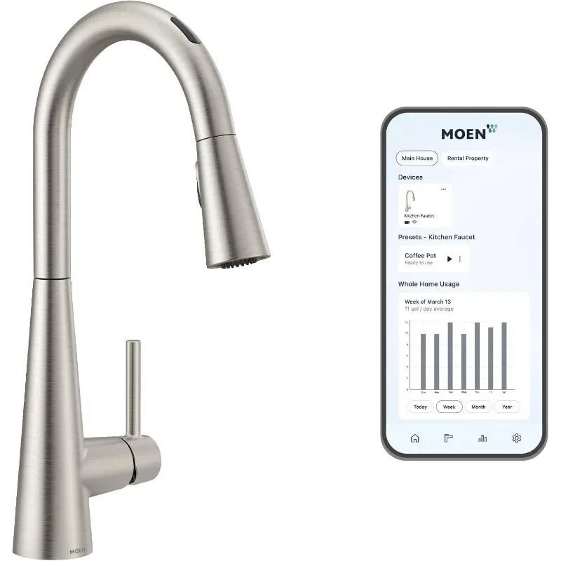 

Sleek Spot Resist Stainless One-Handle Smart Touchless Kitchen Faucet Pull Down Sprayer, Voice Control, and Power Boost