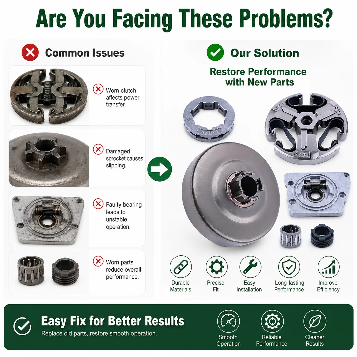 Clutch Kit for Jonsered 625 630 670 Chainsaw, Clutch Drum Rim Sprocket Kit, Oil Pump Worm Gear Needle Bearing, Saw Parts 3/8 7T view 5