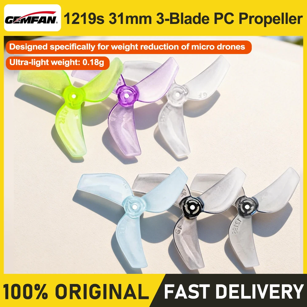 Gemfan 1219S-3 3-Blade Propeller 4 Pairs (4CW+4CCW) 1mm Shaft Ultra Light Prop For Tinywhoop Micro FPV Drone 0702 Motor DIY Part