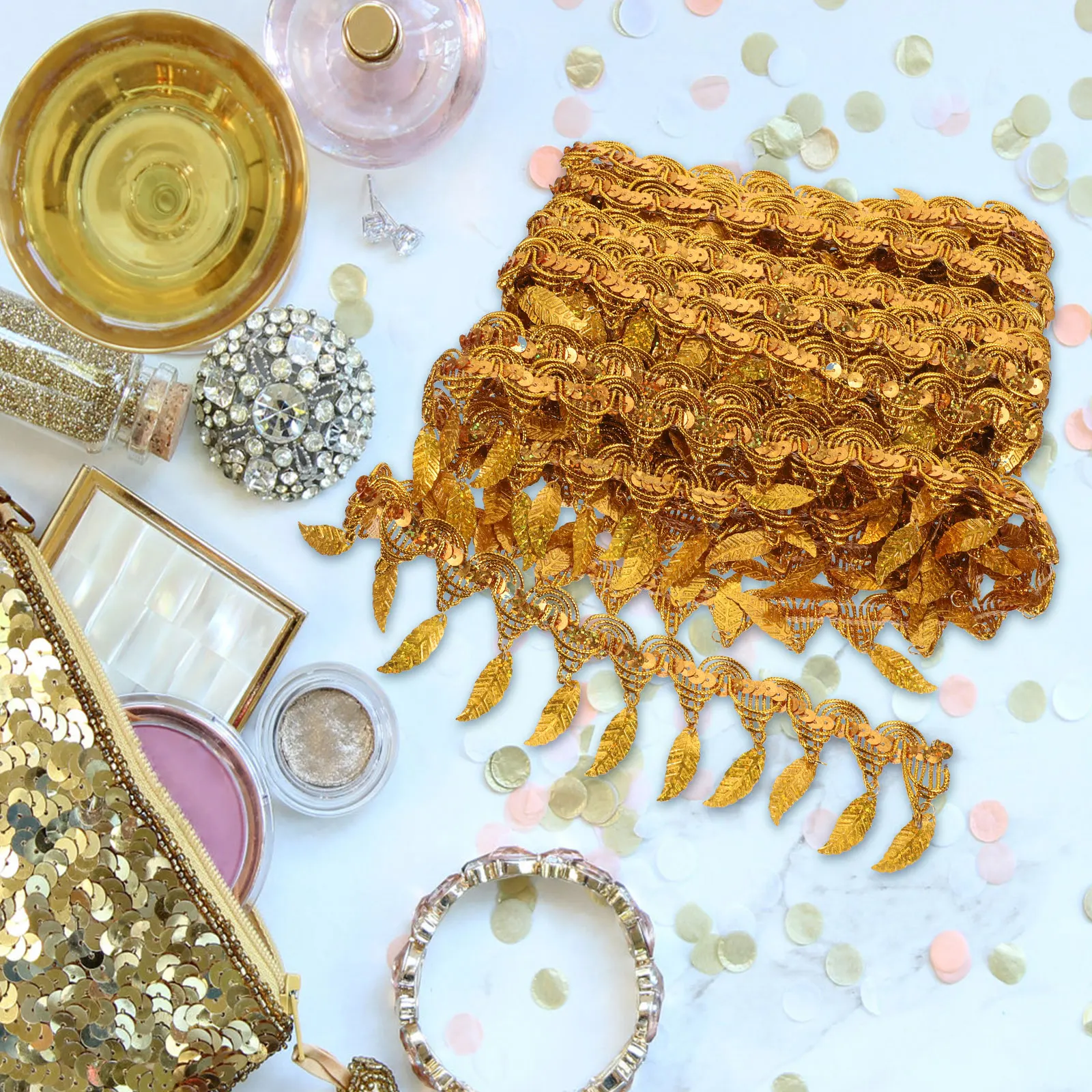 

Leaf Shaped Pendant Sequin Edging Trim for DIY Costumes Accessories Ribbon Yarn Curtain Decorative Wear Resistant Craft