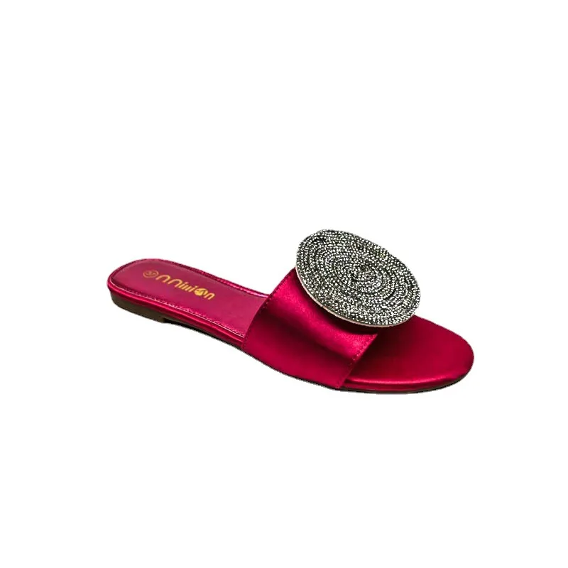 2023 Summer New European and American Flat Bottom African Outwear Casual rhinestone Cool Slippers for Women