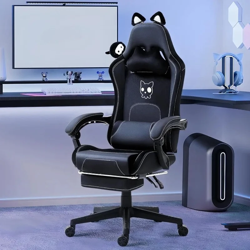 

Chair Cute with Cat Ears and Massage Lumbar Support, Ergonomic Computer