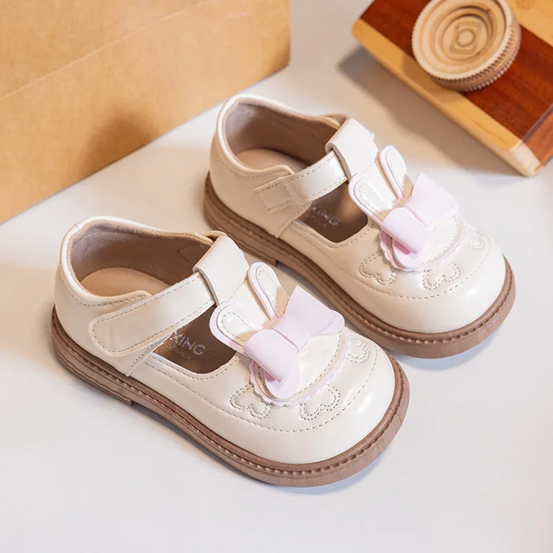 Kids'Casual Shoes Solid Color Rabbit PU Leather Fashion Autumn Flat Shoes For Children Anti-slip Breathable White Size 21-32
