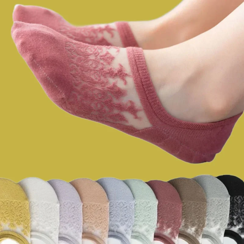 

3 Pairs Invisible Summer Thin Ladies Boat Sock Silicone Non-slip Breathable Girl Mesh Ankle Socks High Quality Women Short Socks