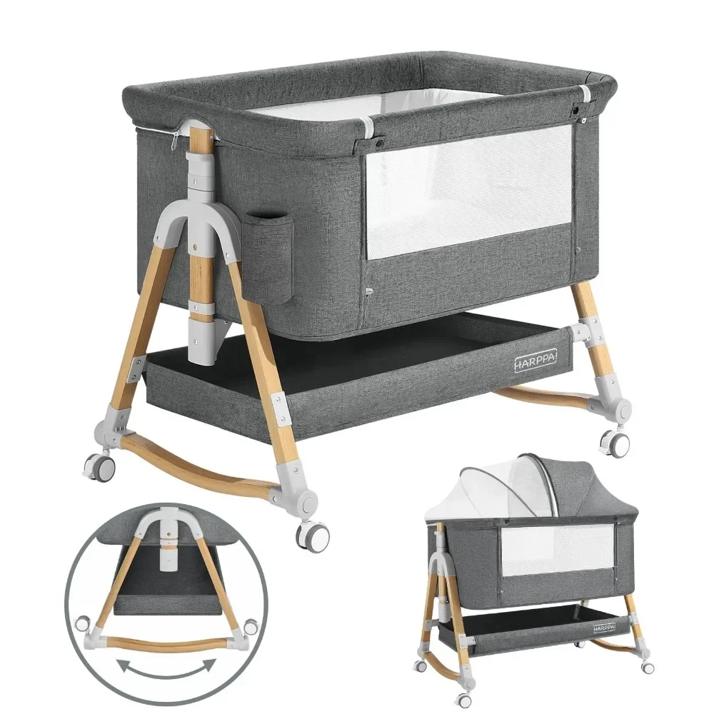 

3 in 1 Baby Bassinet Bedside Sleeper, Height Adjustable, Easy Folding, Gray