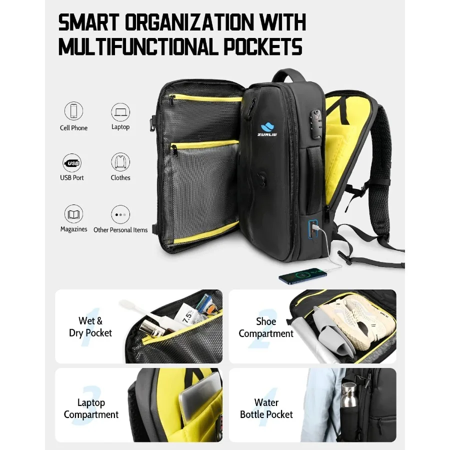 حقيبة ظهر للسفر مضغوطة للتنقل قابلة للإزالة من Zurlig مع حقيبة توفير مساحة قابلة للفصل ومضخة TSA-friendly Carry-On Vacuum Casu #5