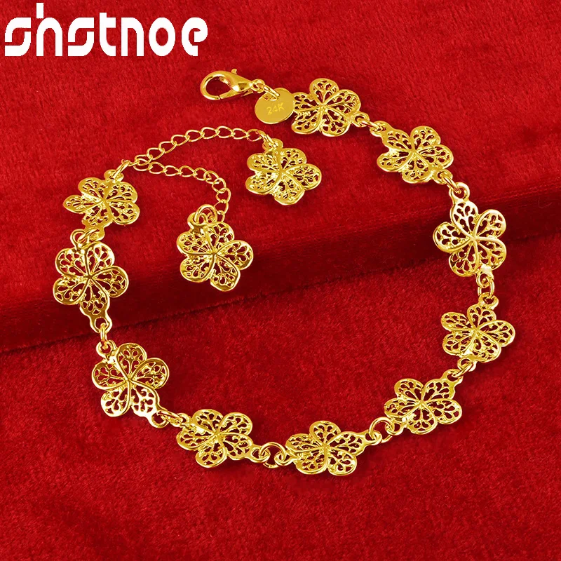 

SHSTONE 24K Gold Hollowed Flower Bracelets For Woman Party Wedding Engagement Christmas Birthday Fashion Jewelry Lady Gift