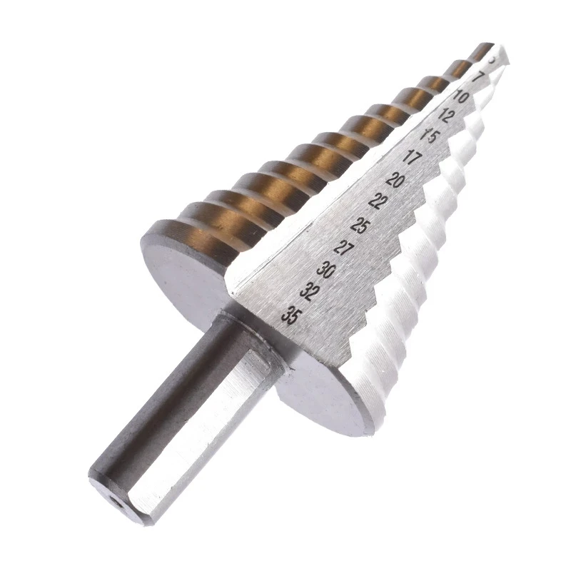 CHKJ Pagoda Drill Bit 1PCS 5-35mm High-speed Steel Triangular Handle Straight Groove Round Shank Step Drill Bit HSS