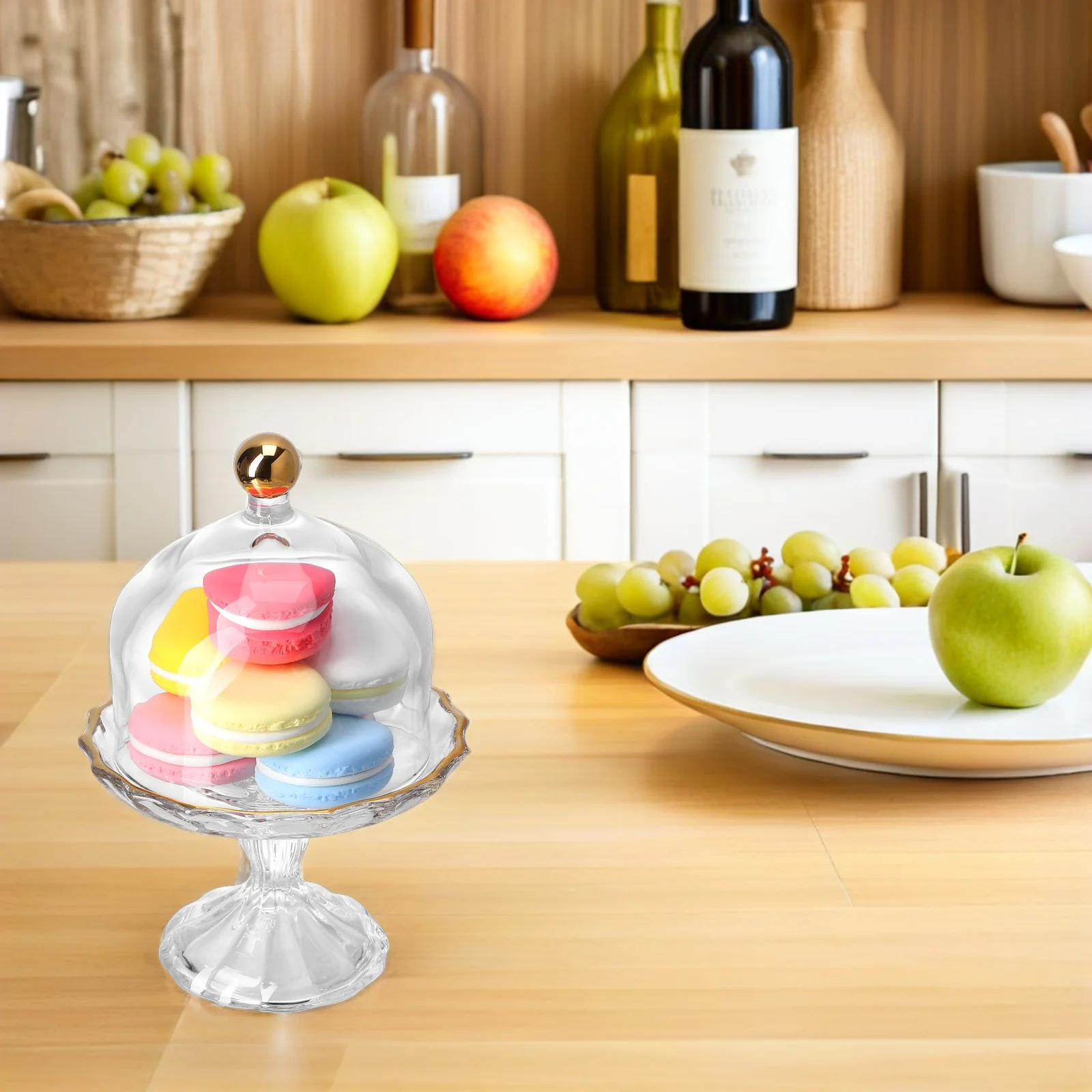 

Covered Cake Stand Glass Desert Tray with Base for Cookies Cakes Candies Fruits Display Freshness Keeper Serving Platter