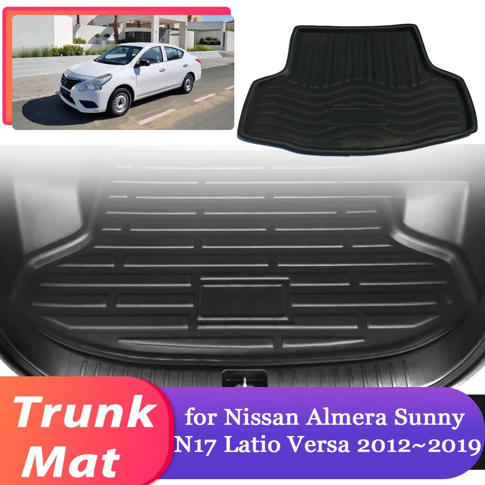 Car Trunk Mat for Nissan Almera Sunny N17 Latio Versa 2012~2019 Luggage Rug Cargo Boot Pad Liner Cover Accessories