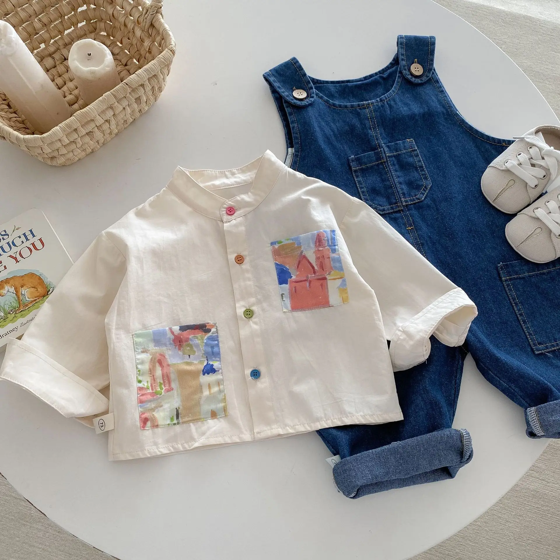 Fashion Baby Boys Long Sleeve Shirt Spring Autumn Stand Collar Simple Tops Korean Style Toddler Boy Shirt