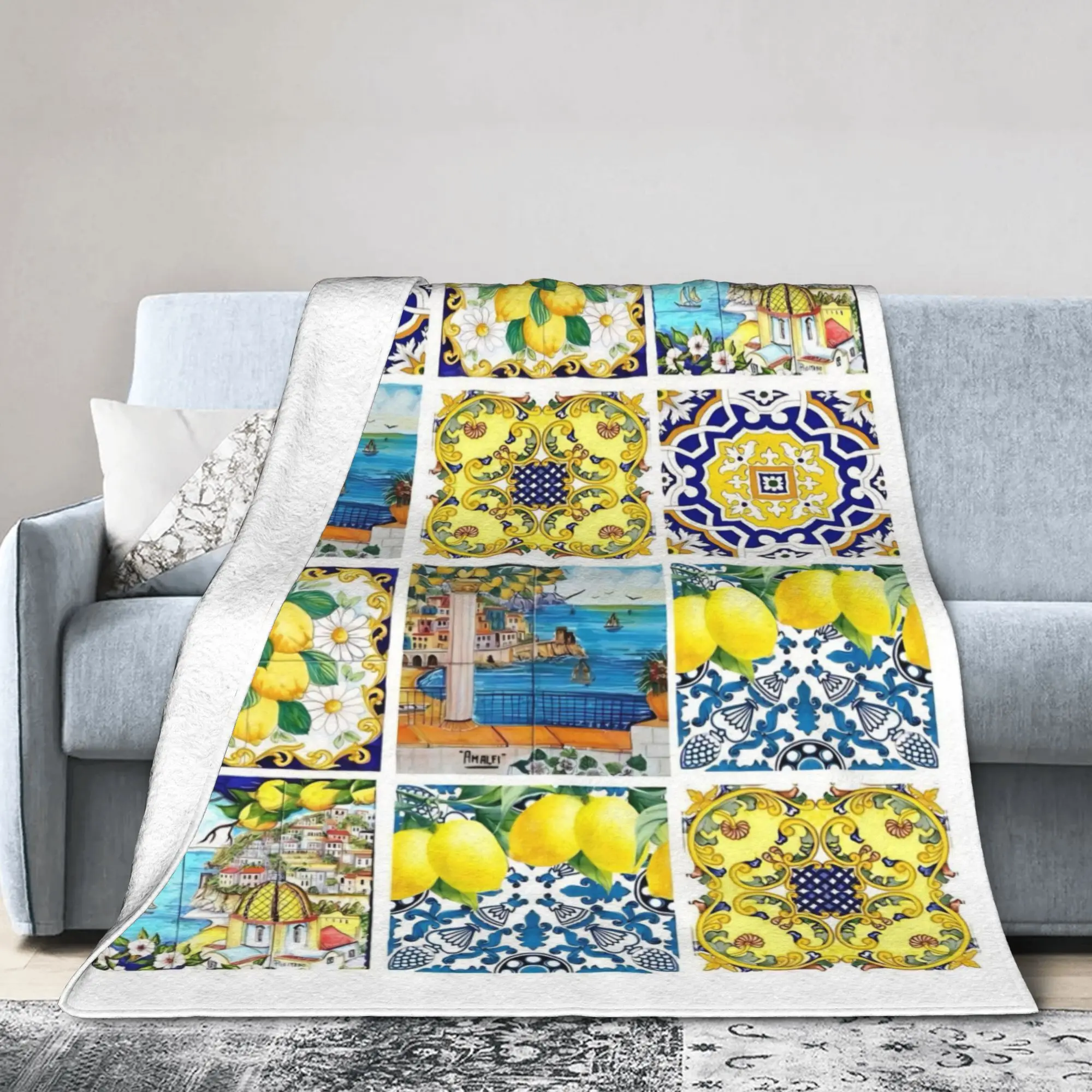 Lemon Sicily Rectangle Blankets Soft Coral Fleece Plush Comfort Gift  Throw Blankets Bedspreads