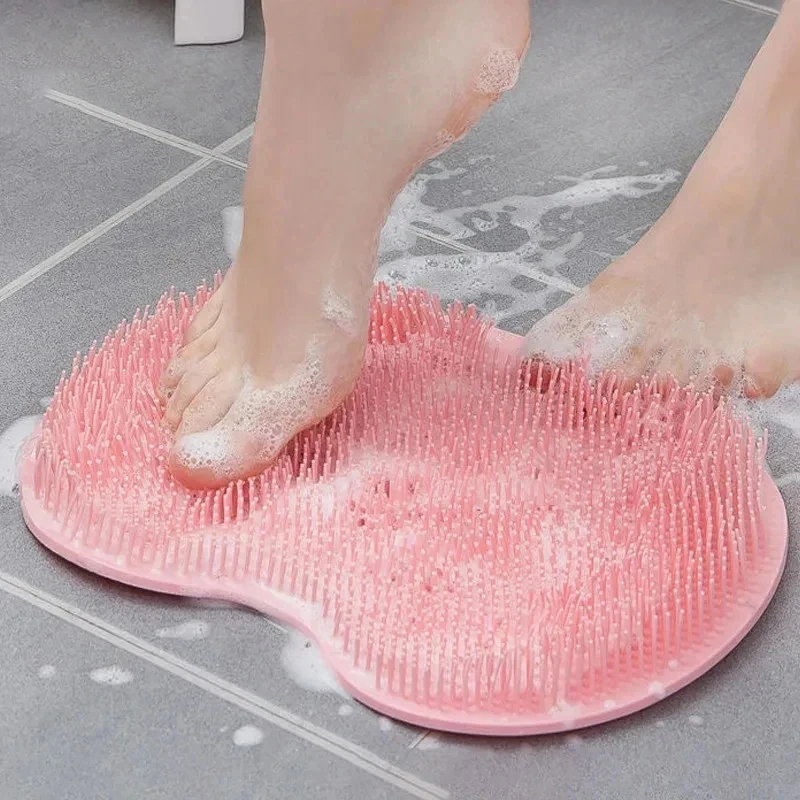 Silicone Rub Back Brush Bathroom Non-slip Wash Foot Pad Massage Shower Mat with Sucker Bath Massage Foot Exfoliating Brush