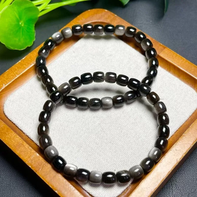 

Zw032 Silver Obsidian Bead Single Strand Bracelet, Approximately 6Mm