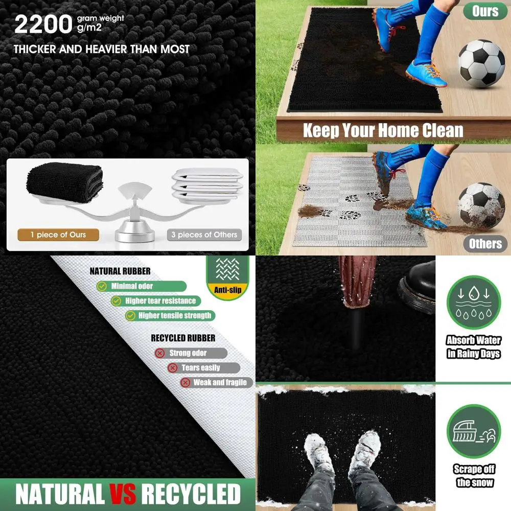 

Впитывающий коврик для улицы 60 x 36 дюймов, моющийся коврик для грязных лап животных, нескользящий коврик для дома, черный