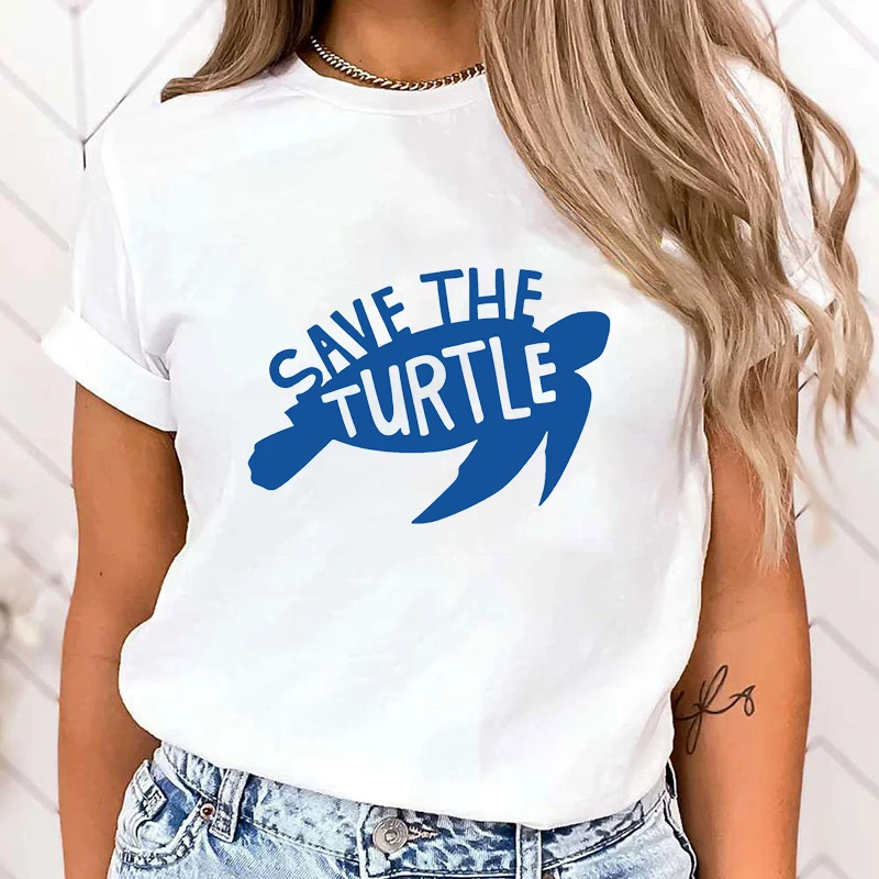 

(Premium T-shirt)New Protect The Ocean Save A Turtle Print T-Shirts For Women Summer Tee Shirt Harajuku Casual Round Neck tops