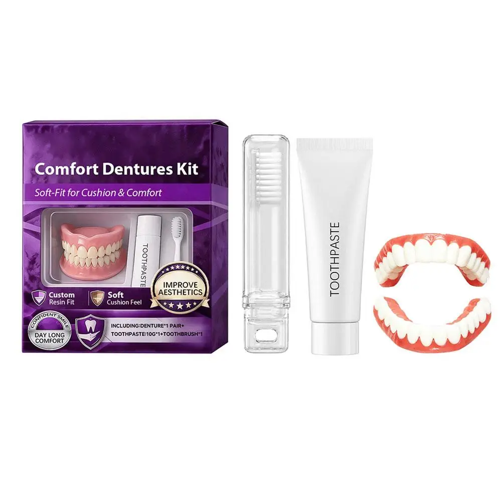 False Teeth Adult Full Set Silicone Dentures Natural Upper Lower Soft Comfort Fit Instant Smile Oral Cosmetic Accessories