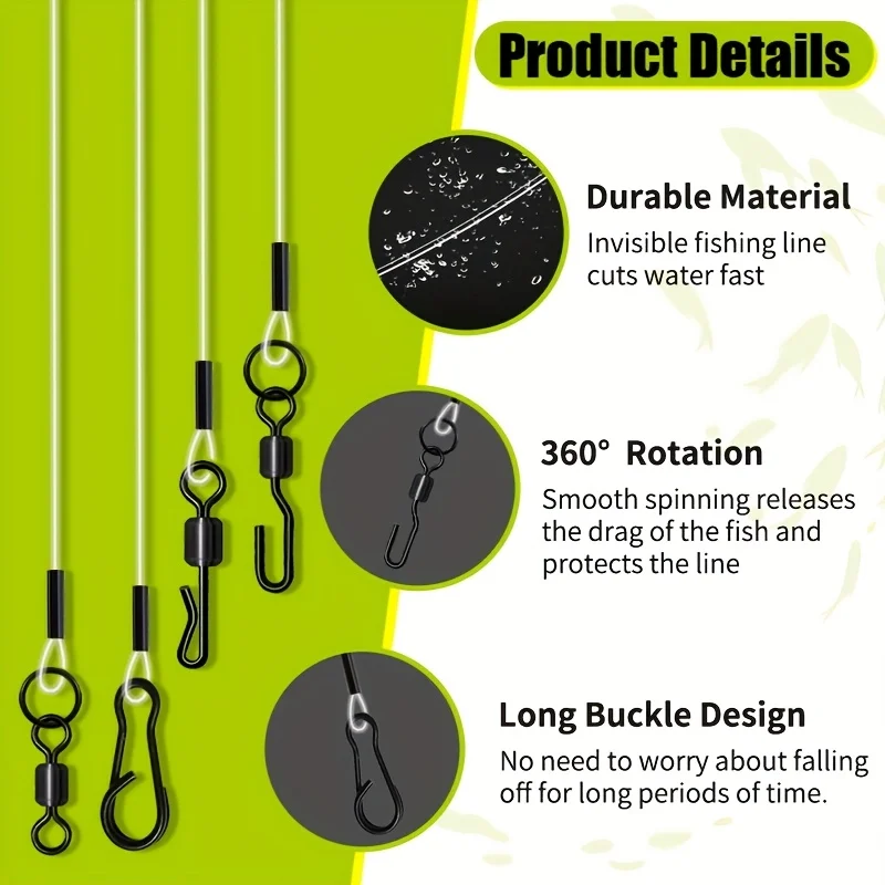 12er-Set Karpfenangel-Fluorocarbon-Vorfächer mit Crimp-Booms für Combi Rig, Ronnie Rigs, Hair Rigs und Method Feeder – Detail 3